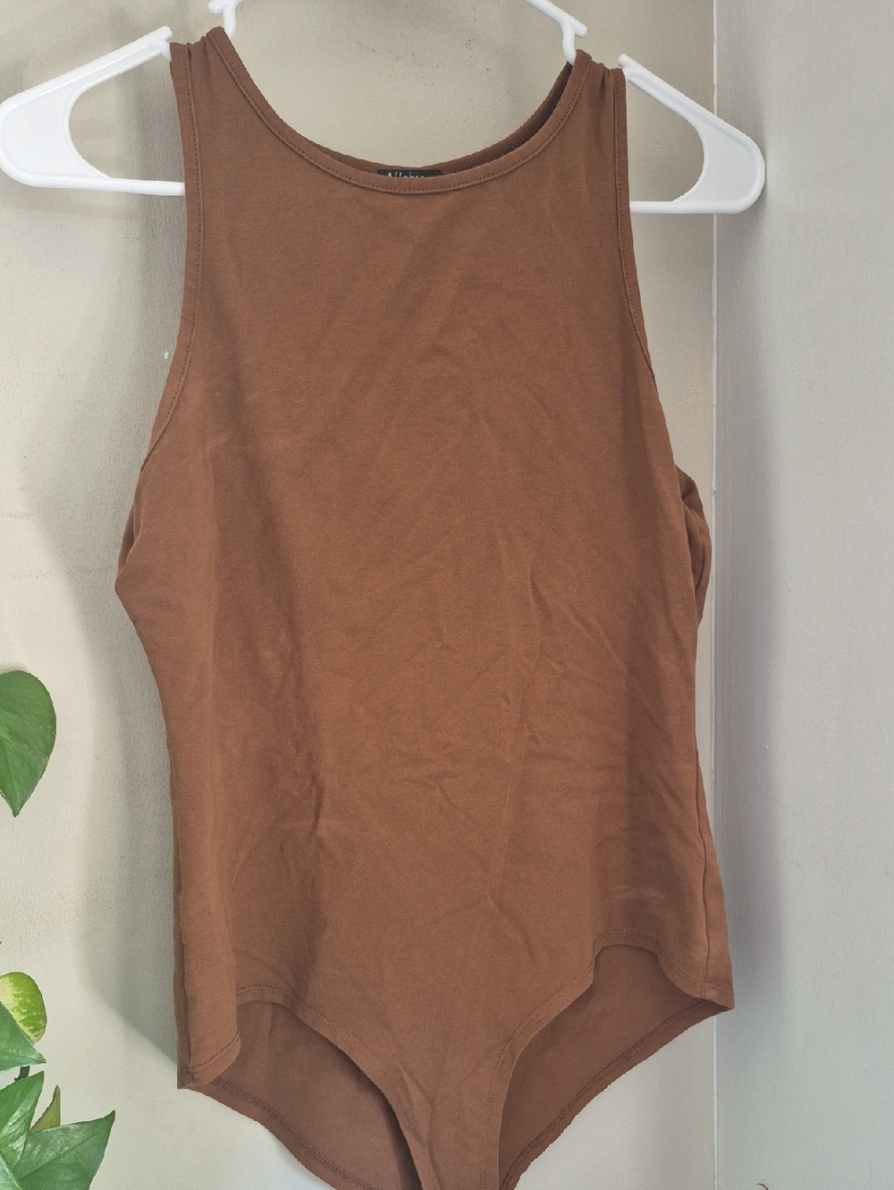 Essential Ribbed Tank Bodysuit in Chestnut